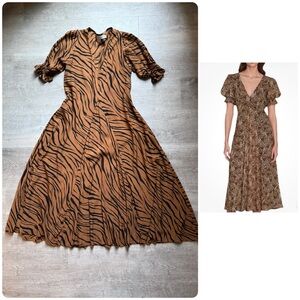 Faithful The Brand Maggie Mídi Dress Kenya Animal Print Puff Sleeves Size 4 (S)